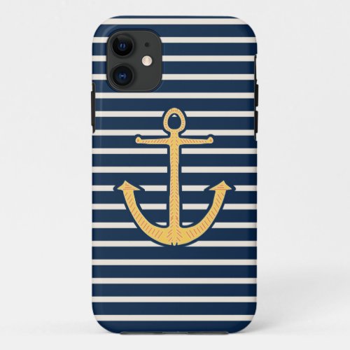 Navy Stripes Anchor iPhone 11 Case