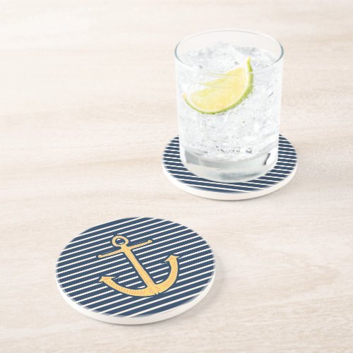 Navy Stripes Anchor Drink Coaster