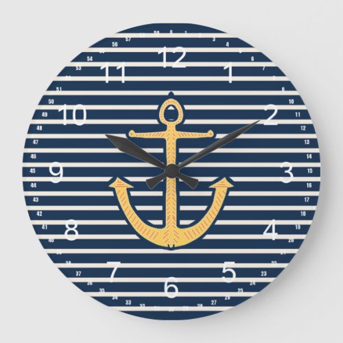 Navy Stripes Anchor Large Clock