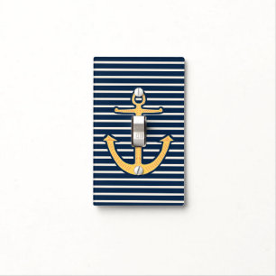 Navy Stripes Anchor Light Switch Cover