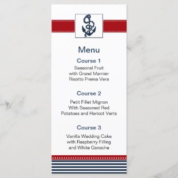 navy stripes, anchor, nautical menu cards