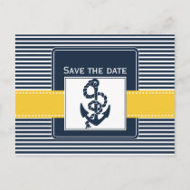 navy stripes,anchor, nautical save the date announcement postcard