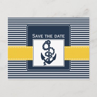 navy stripes,anchor, nautical save the date announcement postcard
