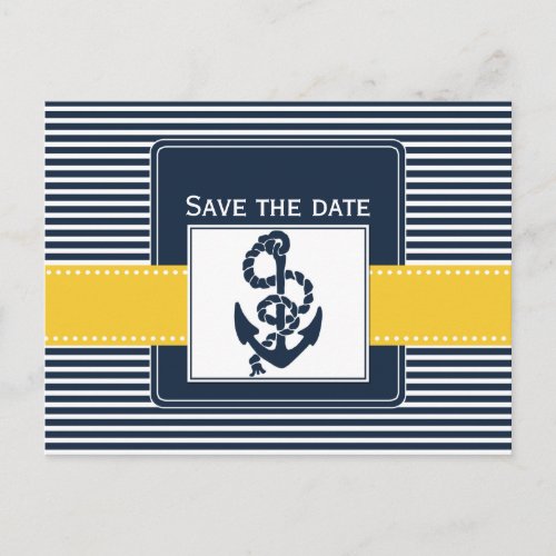 navy stripesanchor nautical save the date announcement postcard