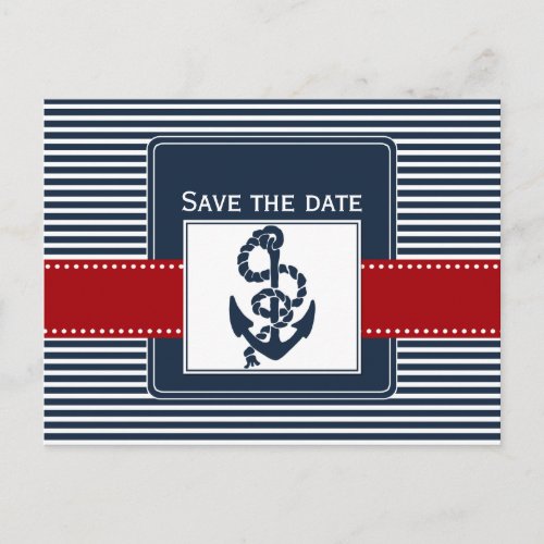 navy stripes anchor nautical save the date announcement postcard