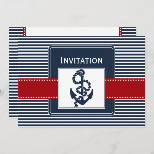 navy stripes anchor nautical wedding invites