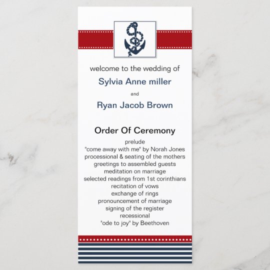 Navy Stripes Anchor Nautical Wedding Programs Zazzle Com