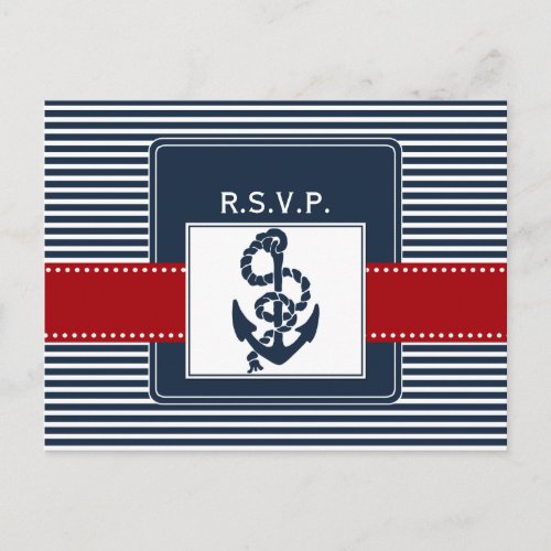 navy stripes anchor nautical wedding rsvp invitation postcard