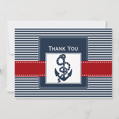 navy stripes, anchor, nautical wedding Thank you Card