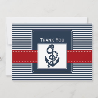 navy stripes, anchor, nautical wedding Thank you Card
