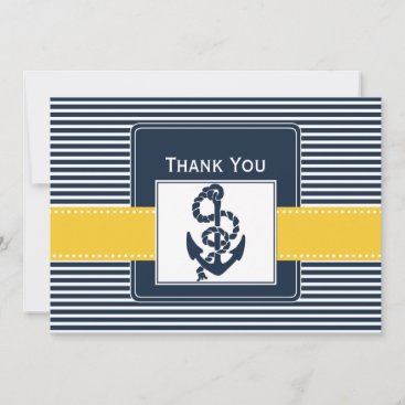 navy stripes, anchor, nautical wedding Thank you Invitation
