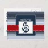 navy stripes, anchor, nautical wedding Thank you Postcard (Front/Back)