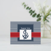 navy stripes, anchor, nautical wedding Thank you Postcard (Standing Front)
