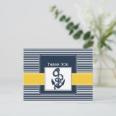 navy stripes,anchor, nautical wedding Thank you Postcard (Standing Front)