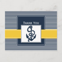 navy stripes,anchor, nautical wedding Thank you Postcard