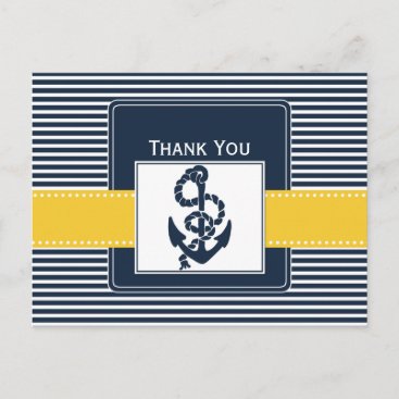 navy stripes,anchor, nautical wedding Thank you Postcard