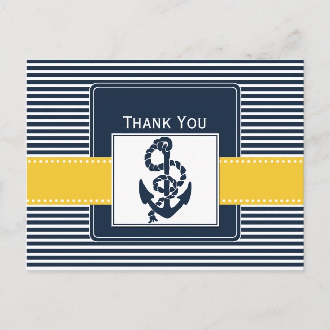 navy stripes,anchor, nautical wedding Thank you Postcard (Front)
