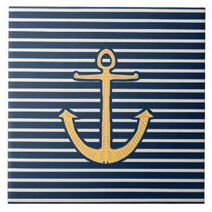 Navy Stripes Anchor Tile