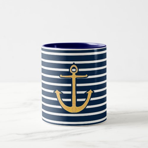 Navy Stripes Anchor Two_Tone Coffee Mug