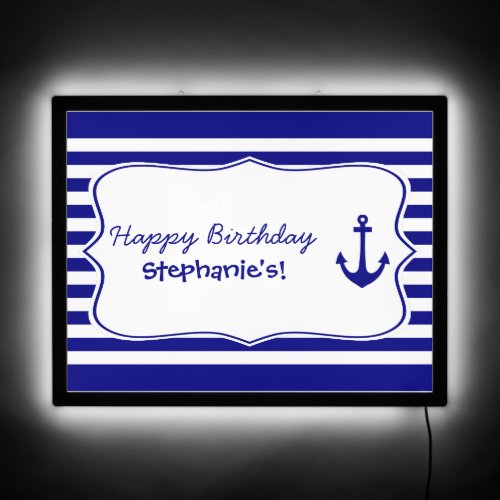 Navy Stripes and Nautical Anchor Birthday Party LED Sign