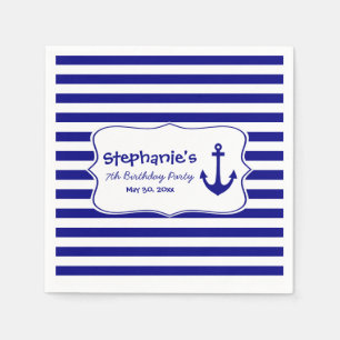 Navy Stripes and Nautical Anchor Birthday Party Napkins