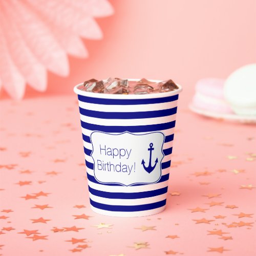 Navy Stripes and Nautical Anchor Birthday Party Paper Cups