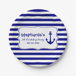 Navy Stripes and Nautical Anchor Birthday Party Paper Plates