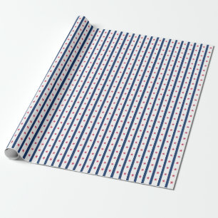 Navy Stripes and Red Stars, American, Patriotic Wrapping Paper
