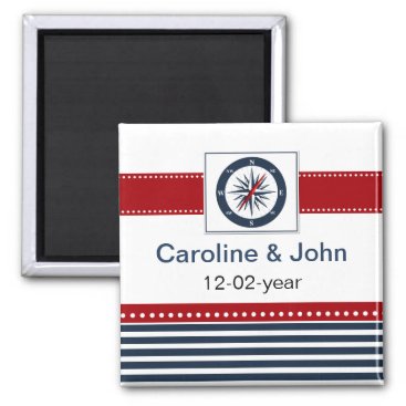 navy stripes, compass, nautical save the date magnet