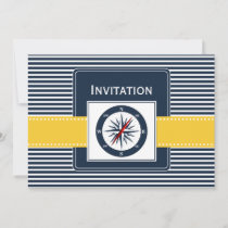 navy stripes, compass, nautical wedding invites