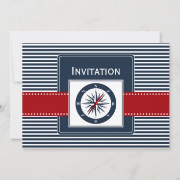 navy stripes, compass, nautical wedding invites