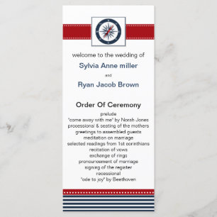 navy stripes, compass, nautical wedding programs