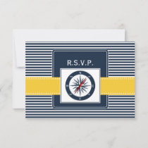navy stripes,compass nautical wedding rsvp 3.5 x 5