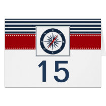 navy stripes,compass nautical wedding table number