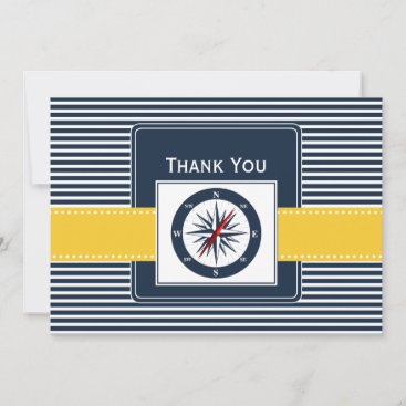 navy stripes, compass, nautical wedding Thank you Invitation