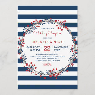 Navy Stripes floral wedding reception party invite