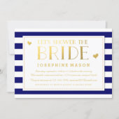 Navy Stripes Gold Hearts Bridal Shower Invitation (Front)