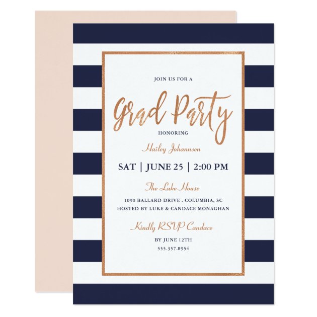 Navy Stripes Graduation Party Invitation