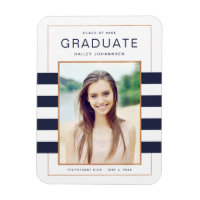 Navy Stripes Graduation Photo Magnet
