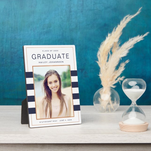 Navy Stripes Graduation Photo Plaque (Side)