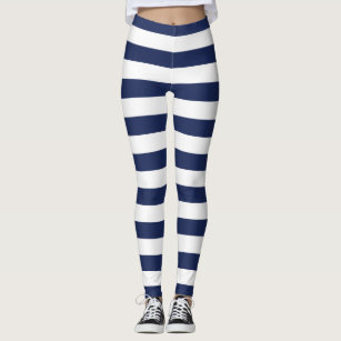 Navy Blue White Stripes Leggings | Zazzle