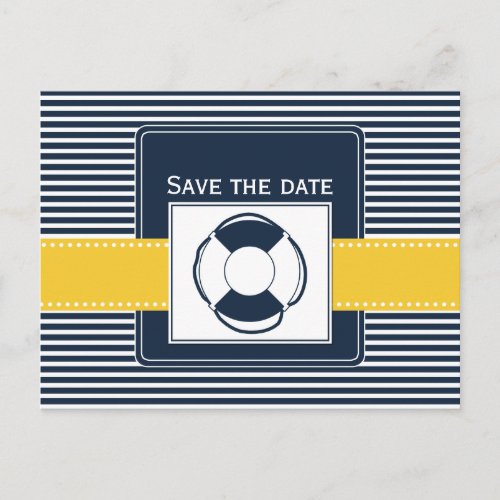 navy stripes lifebuoy nautical save the date announcement postcard