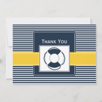 navy stripes, lifebuoy, nautical wedding Thank you Invitation