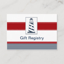 navy stripes,lighthouse, nautical  Gift registry Enclosure Card