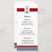 navy stripes,lighthouse, nautical menu cards (Front/Back)