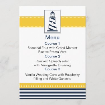 navy stripes,lighthouse, nautical menu cards