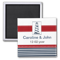 navy stripes,lighthouse, nautical save the date magnet