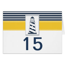 navy stripes,lighthouse, nautical  table number