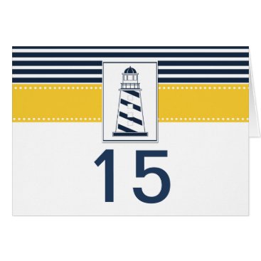 navy stripes,lighthouse, nautical  table number
