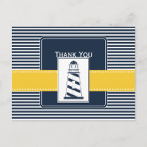 navy stripes,lighthouse, nautical Thank you Postcard